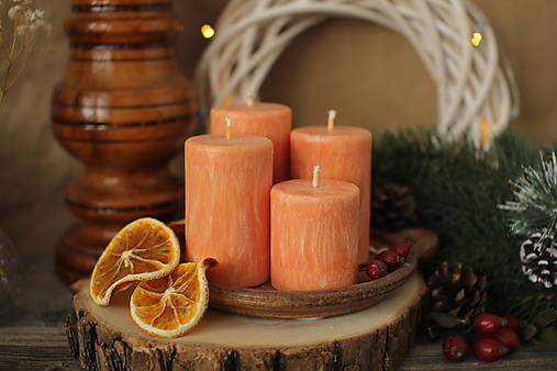 Sviečky - Mrazivé adventné sviečky (oranžová) - 14977413_