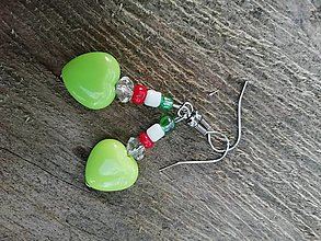 Náušnice - Náušničky vianočné srdiečka zelené (v zľave až do Vianoc) - 14980798_