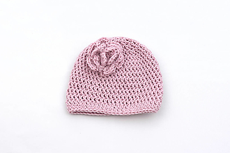 Detské čiapky - Ružová čiapka s ružou MERINO/BAVLNA - 14978990_