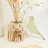 Dekorácie - Makramé upcyklovaná váza alebo svietnik s vypaľovaným detailom (biela vysoká - Biela) - 14977768_
