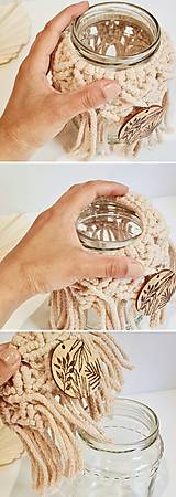 Dekorácie - Makramé upcyklovaná váza alebo svietnik s vypaľovaným detailom (biela vysoká - Biela) - 14977772_