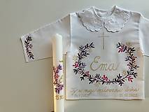 Detské oblečenie - Krstná maľovaná košieľka + svieca v (fialovo-ružovo zlatej kombinácii) - 14977282_