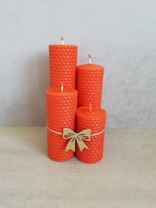 Sviečky - Sada sviečok z vosku (Oranžová) - 14978717_