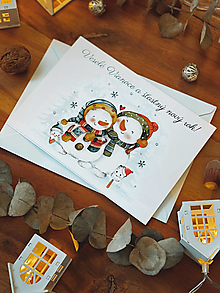 Papiernictvo - Vianočná pohľadnica Snehuliaci - 14982125_