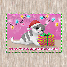 Papiernictvo - Vianočná pohľadnica Mačiatko a darček - 14982289_