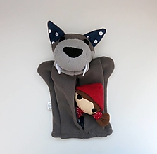 Hračky - Maňuška vlk zubatý, hladný, s bruškom na zips (tmavomodrá s bodkami.) - 14985490_