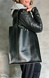 Veľké tašky - ČIERNA kožená shopper kabelka - 14986789_