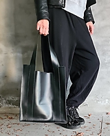 Veľké tašky - ČIERNA kožená shopper kabelka - 14986790_