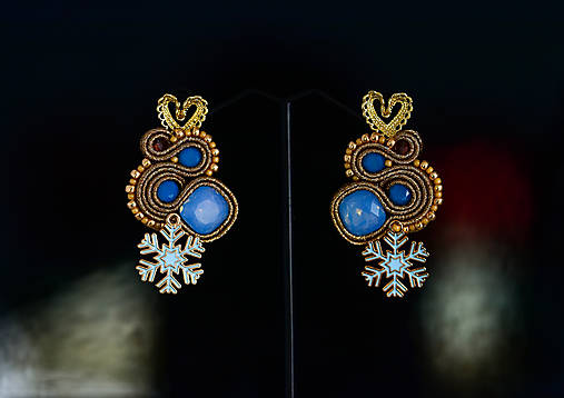 Náušnice - Soutache náušnice s vločkou - 14985303_