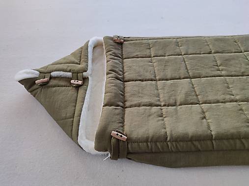 Detský textil - RUNO SHOP fusak pre deti 100% ovčie runo MERINO TOP super wash Natural 100% ľan olivový - 14991873_