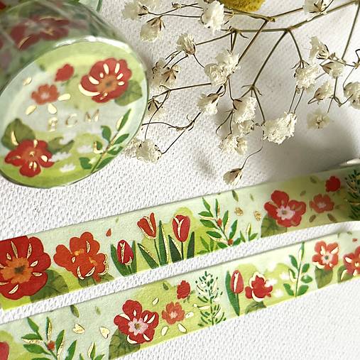 exkluzívna ozdobná papierová washi páska Červené kvety