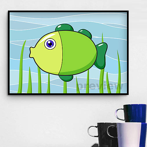 Digitálna grafika - cartoon rybka (zelená)