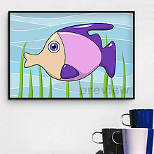 Grafika - Digitálna grafika - cartoon rybka (levanduľová) - 14990986_