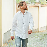 Pánske oblečenie - Ľanová košeľa Leslav biela - 14996127_