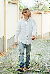 Pánske oblečenie - Ľanová košeľa Leslav biela - 14996141_