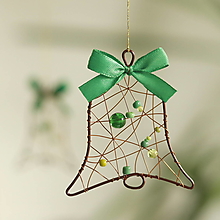 Dekorácie - vianočné ozdôbky medeno-zelené (zvonček) - 14995336_
