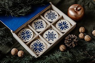 Dekorácie - Drevene vysivane vianocne ozdoby v modrom - 15000221_