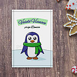 Papiernictvo - Vianočná pohľadnica s tučniačikom - 14999442_