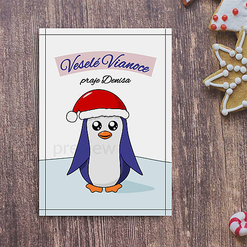 Vianočná pohľadnica s tučniačikom (s čiapkou)