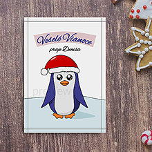 Papiernictvo - Vianočná pohľadnica s tučniačikom (s čiapkou) - 14999439_