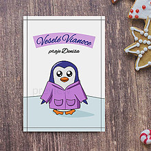Papiernictvo - Vianočná pohľadnica s tučniačikom (s kabátom) - 14999440_