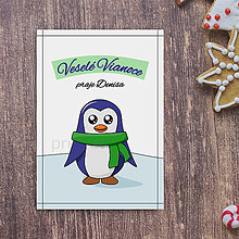 Papiernictvo - Vianočná pohľadnica s tučniačikom (so šálom) - 14999442_