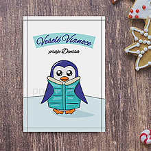 Papiernictvo - Vianočná pohľadnica s tučniačikom s vestou - 14999461_