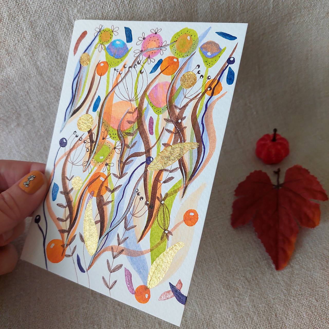 ZĽAVA 20% Jesenné čarovné kvety - originál akvarelová maľba