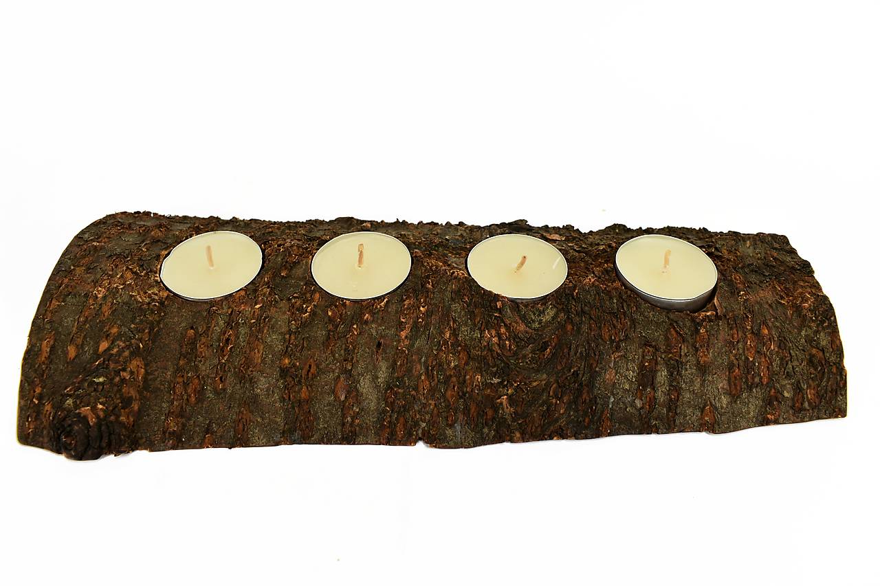 Svietnik pre 4 sviečky - čerešňový prírodný okraj s kôrou