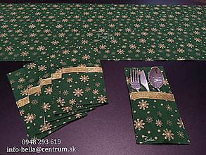 Úžitkový textil - Zelené vianočné prestieranie s príborníkmi - 15000667_