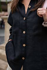 Blúzky a košele - Ľanová oversized košeľa | Damská ľanová košeľa (Black) - 15003796_