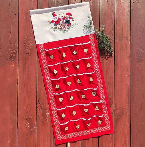 Ľanové vianočné obliečky červené (Vianočný kalendár)