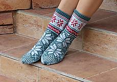 Ponožky, pančuchy, obuv - Luxusné hrubé nórske merino ponožky - vzor Hviezdy II. - 15004927_