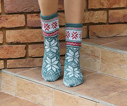 Luxusné hrubé nórske merino ponožky - vzor Hviezdy II.