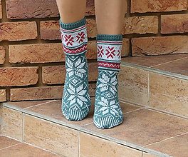 Ponožky, pančuchy, obuv - Luxusné hrubé nórske merino ponožky - vzor Hviezdy II. - 15004930_