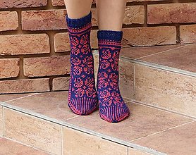Ponožky, pančuchy, obuv - Luxusné hrubé nórske merino ponožky - vzor Kvety I. - 15004967_