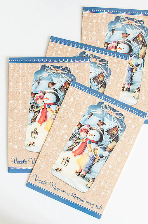 Papier - Pohľadnica  visačka "Snehuliak" - 15008898_