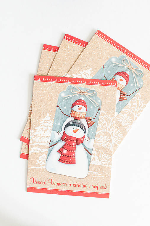 Papier - Pohľadnica  visačka "Snehuliaci" - 15008912_