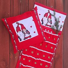Dekorácie - Ľanový vianočný kalendár červený (Vianočné obliečky) - 15006507_