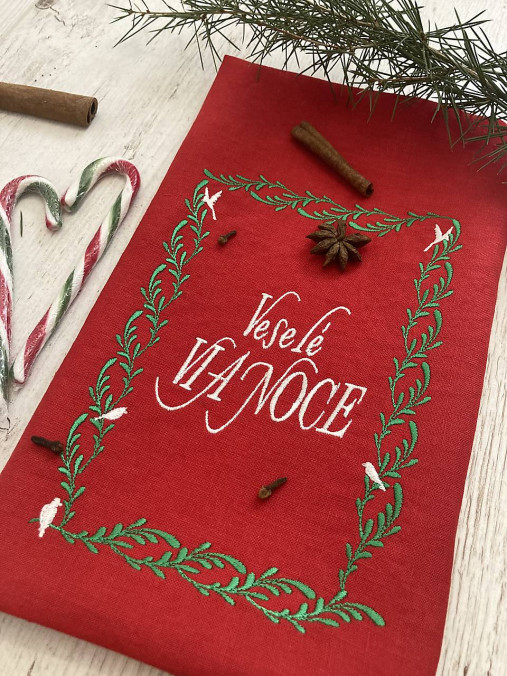 Úžitkový textil - Ľanová utierka ,,Veselé VIANOCE" - 15005975_