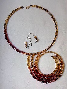 Sady šperkov - Sklenená korálková súprava - žlto-červeno-čierna - 15008688_