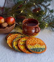 Úžitkový textil - Ručne prešívané vianočné FILKI keksíky (Žlto-oranžová zlatotlač) - 15009068_