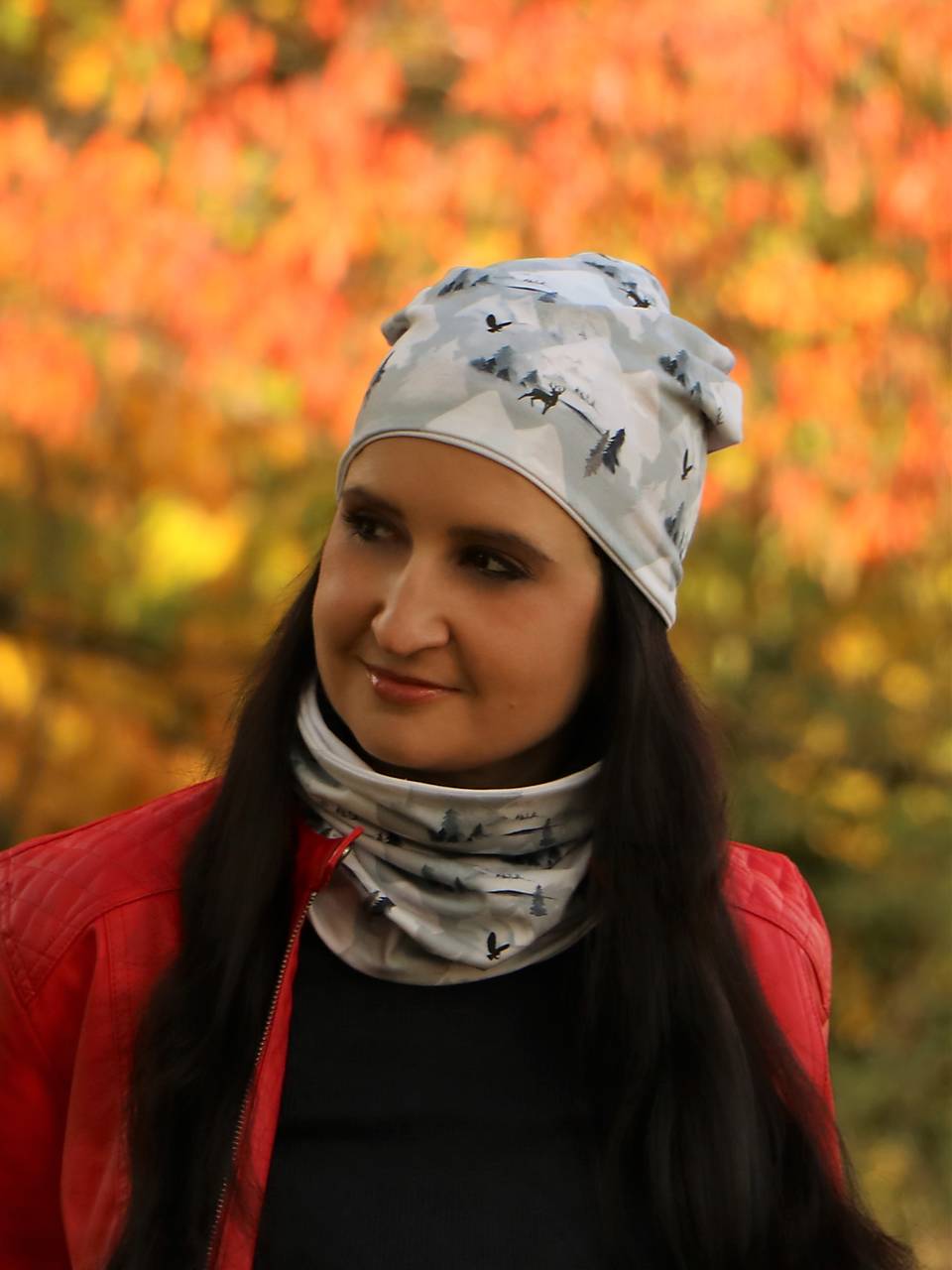 Hory šedé úpletová čiapka, nákrčník alebo set