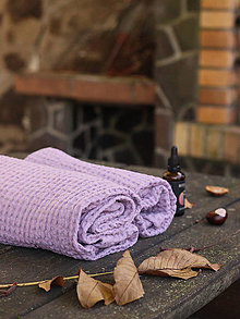 Úžitkový textil - Ľanový uterák (Fialová- prašná fialová) - 15011359_