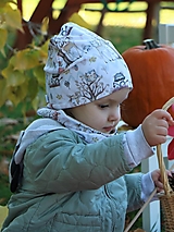 Detské čiapky - Život v lese úpletová čiapka, nákrčník alebo set biely - 15015494_