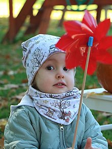 Detské čiapky - Život v lese úpletová čiapka, nákrčník alebo set biely (Čiapka) - 15015499_