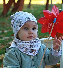 Detské čiapky - Život v lese úpletová čiapka, nákrčník alebo set biely (Nákrčník) - 15017564_