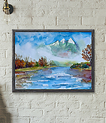 Obrazy - Akvarelový obraz Hora a Rieka - 15017246_