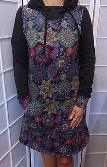Šaty - Mikinové šaty s kapucí - barevné mandaly S - XXXL - 15017504_