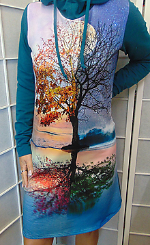 Šaty - Mikinové šaty s kapucí - strom S - XXXL - 15017581_